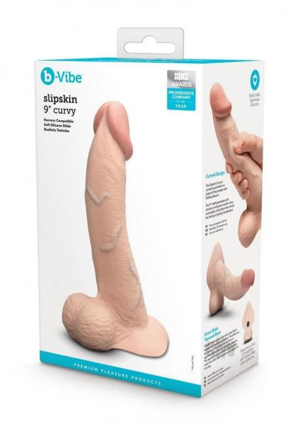 B-Vibe Slipskin Realistic Silicone Dildo-9" Curved Cream