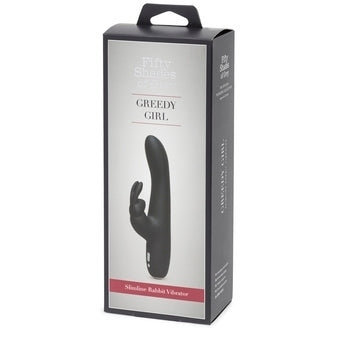 Fifty Shades of Grey Greedy Girl Rechargeable Slimline Rabbit Vib Black - Vibrant Vibes Australia - Quality Sex Toys - Great Prices - Sex Toys Australia