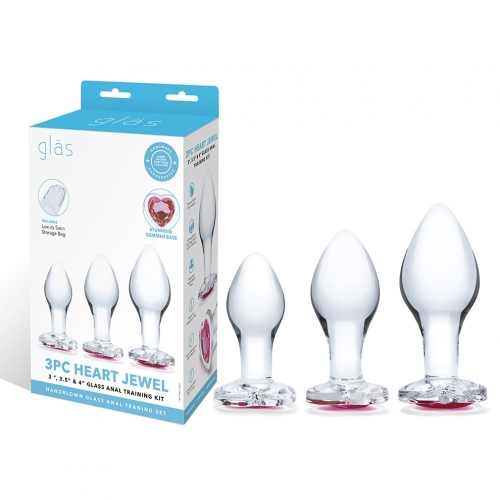 3PC Heart Jewel Glass Anal Training Kit