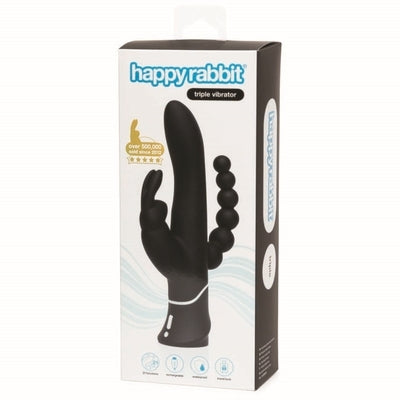 Happy Rabbit Triple Curve Rechargeable Rabbit Vibrator Black - Vibrant Vibes Australia - Quality Sex Toys - Great Prices - Sex Toys Australia