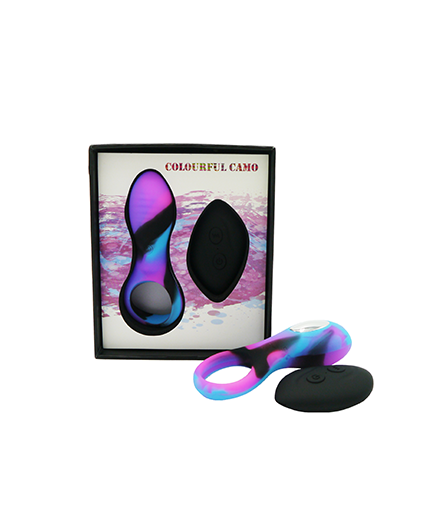 Colourful Camo Bravo Remote Control Cock Ring Blue - Vibrant Vibes Australia - Quality Sex Toys - Great Prices - Sex Toys Australia