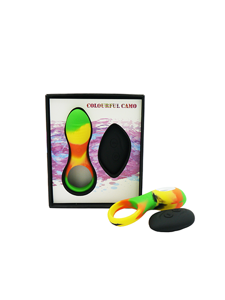 Colourful Camo Bravo Remote Control Cock Ring Yellow - Vibrant Vibes Australia - Quality Sex Toys - Great Prices - Sex Toys Australia