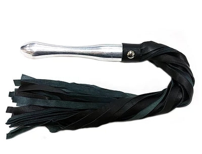 Black Leather Flogger with Aluminum Handle - Vibrant Vibes Australia - Quality Sex Toys - Great Prices - Sex Toys Australia