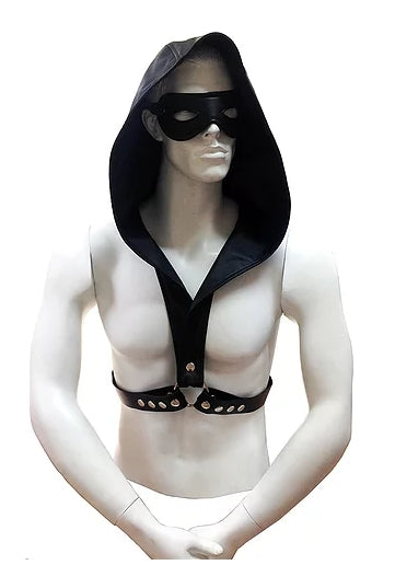 Black Faux Leather Harness Hoodie With Leather Strap - Vibrant Vibes Australia - Quality Sex Toys - Great Prices - Sex Toys Australia