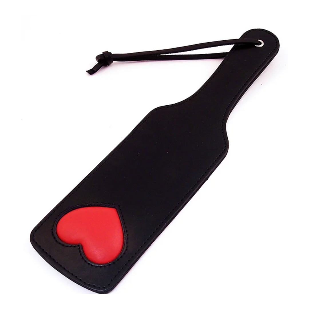 BLACK LEATHER PADDLE WITH RED HEARTS - Vibrant Vibes Australia - Quality Sex Toys - Great Prices - Sex Toys Australia