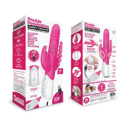 Rabbit Essentials Rechargeable Double Penetration Rabbit - Hot Pink - Vibrant Vibes Australia - Quality Sex Toys - Great Prices - Sex Toys Australia