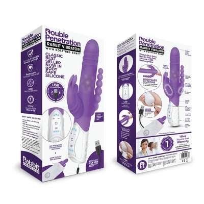 Rabbit Essentials Rechargeable Double Penetration Rabbit - Hot Purple - Vibrant Vibes Australia - Quality Sex Toys - Great Prices - Sex Toys Australia