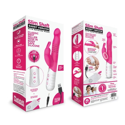 Rabbit Essentials Rechargeable Slim Shaft Rabbit - Hot Pink - Vibrant Vibes Australia - Quality Sex Toys - Great Prices - Sex Toys Australia