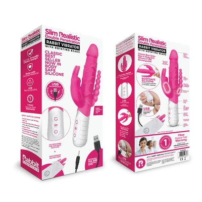 Rabbit Essentials Rechargeable Slim Double Penetration Rabbit - Hot Pi... - Vibrant Vibes Australia - Quality Sex Toys - Great Prices - Sex Toys Australia