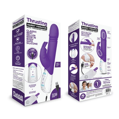 Rabbit Essentials Rechargeable Thrusting Rabbit - Hot Purple - Vibrant Vibes Australia - Quality Sex Toys - Great Prices - Sex Toys Australia