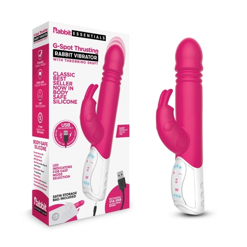 Rabbit Essentials Rechargeable G-Spot Thrusting Rabbit - Hot Pink - Vibrant Vibes Australia - Quality Sex Toys - Great Prices - Sex Toys Australia