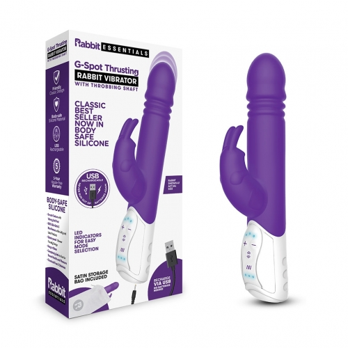 Rabbit Essentials Rechargeable G-Spot Thrusting Rabbit - Purple - Vibrant Vibes Australia - Quality Sex Toys - Great Prices - Sex Toys Australia