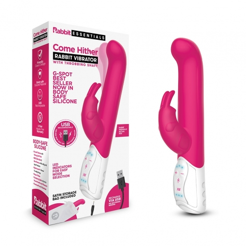 Rabbit Essentials Rechargeable come hither G-Spot Rabbit - Hot Pink - Vibrant Vibes Australia - Quality Sex Toys - Great Prices - Sex Toys Australia