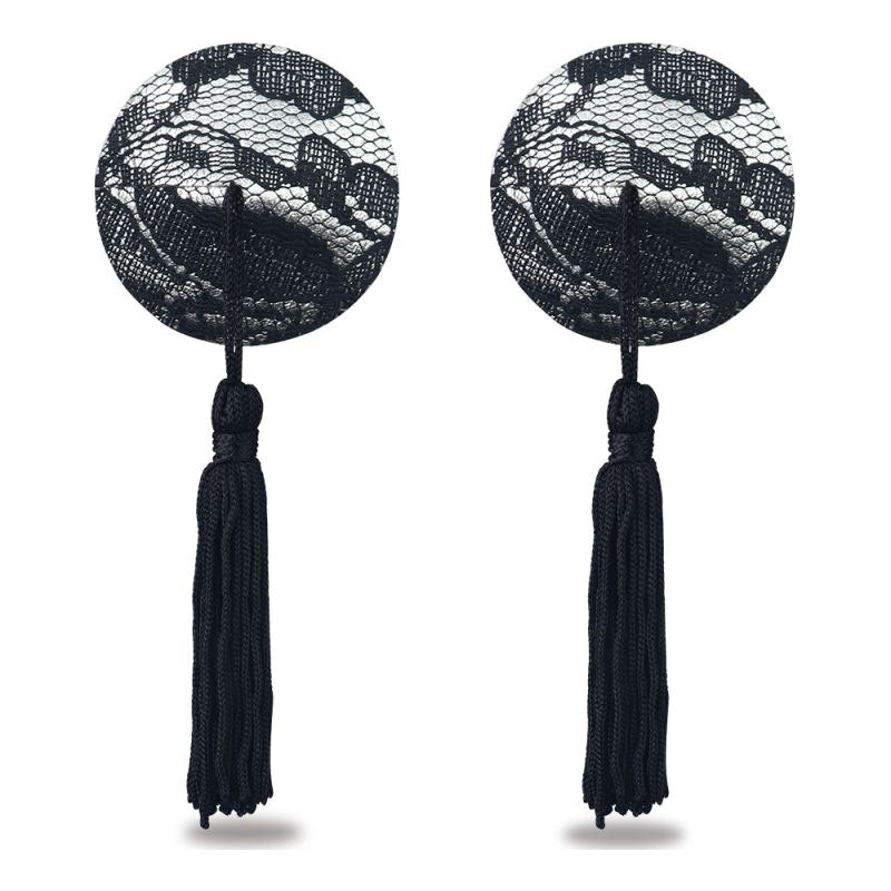 Reusable Black Lace Round Tassel Nipple Pasties - Vibrant Vibes Australia - Quality Sex Toys - Great Prices - Sex Toys Australia