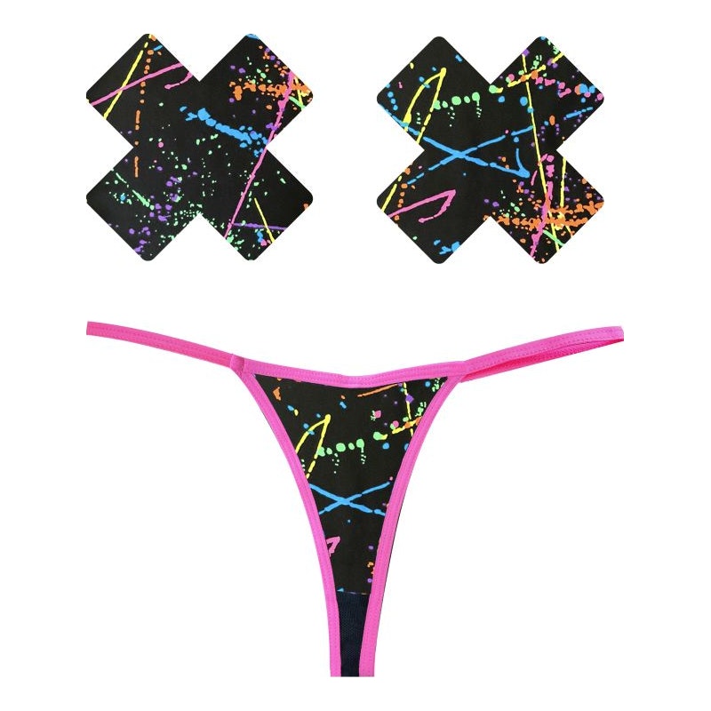 Graffiti Neon G-String and X Pastie Set - Vibrant Vibes Australia - Quality Sex Toys - Great Prices - Sex Toys Australia