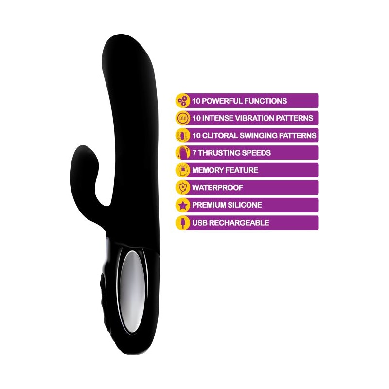 Viben Hypnotic Thrusting Rabbit Vibe w Swinging Clit Stim Black - Vibrant Vibes Australia - Quality Sex Toys - Great Prices - Sex Toys Australia