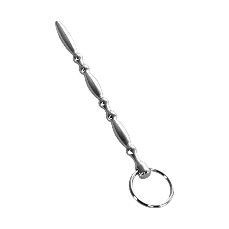 Silver Metal Beaded Urethral Plug w Ring - Vibrant Vibes Australia - Quality Sex Toys - Great Prices - Sex Toys Australia